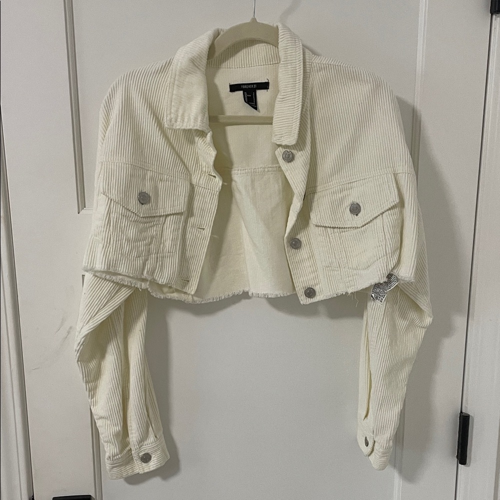 Forever 21 Cream Corduroy Cropped Jacket